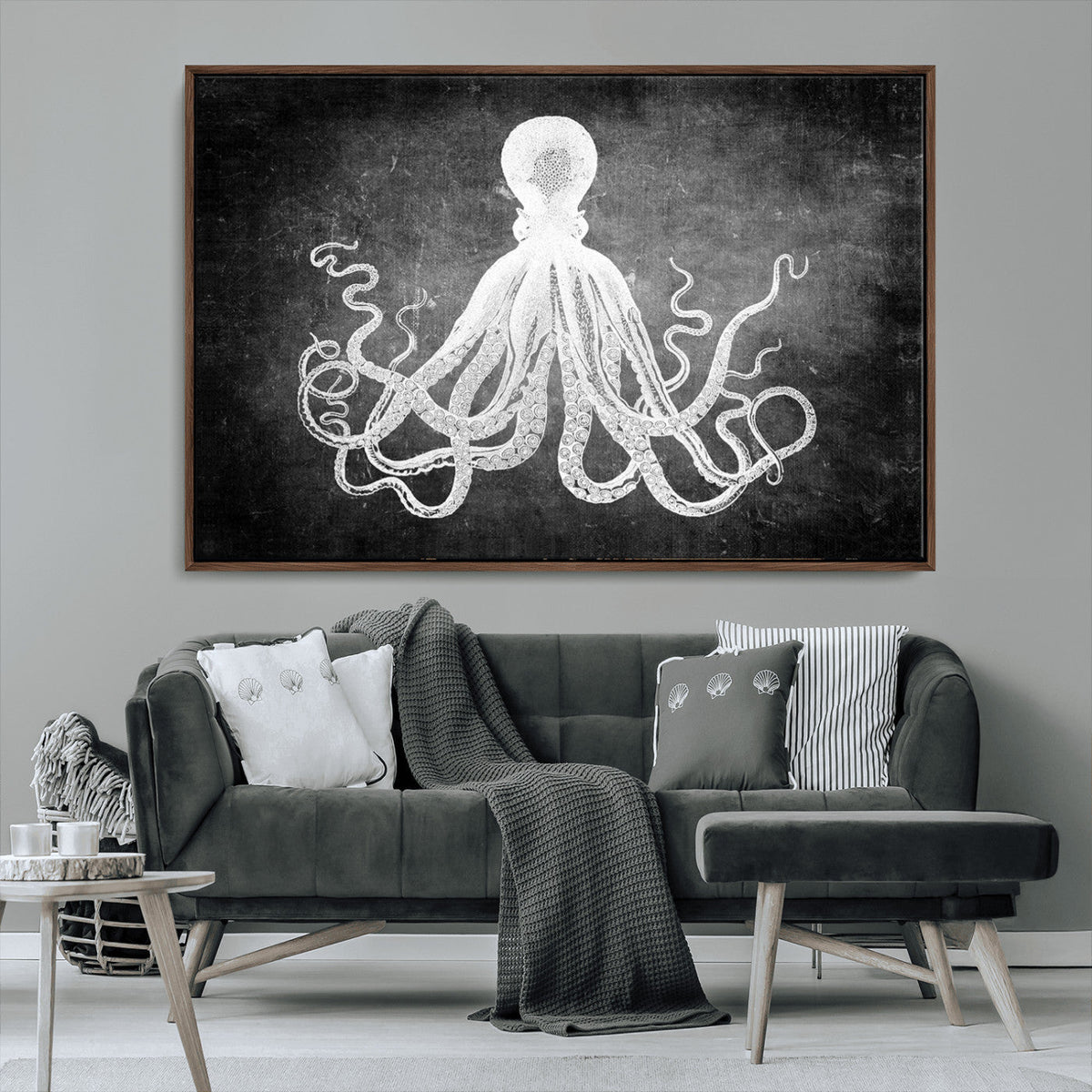 Black White Octopus Wall Art Canvas Print