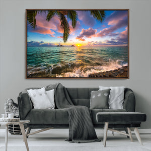 Framed Tropical Sunset Art Canvas Print