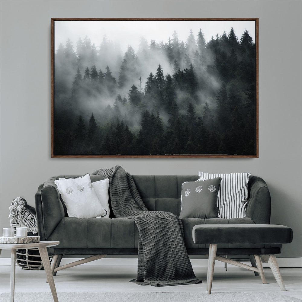 Foggy Forest Wall Art Canvas Print | 3 Panel Large Misty