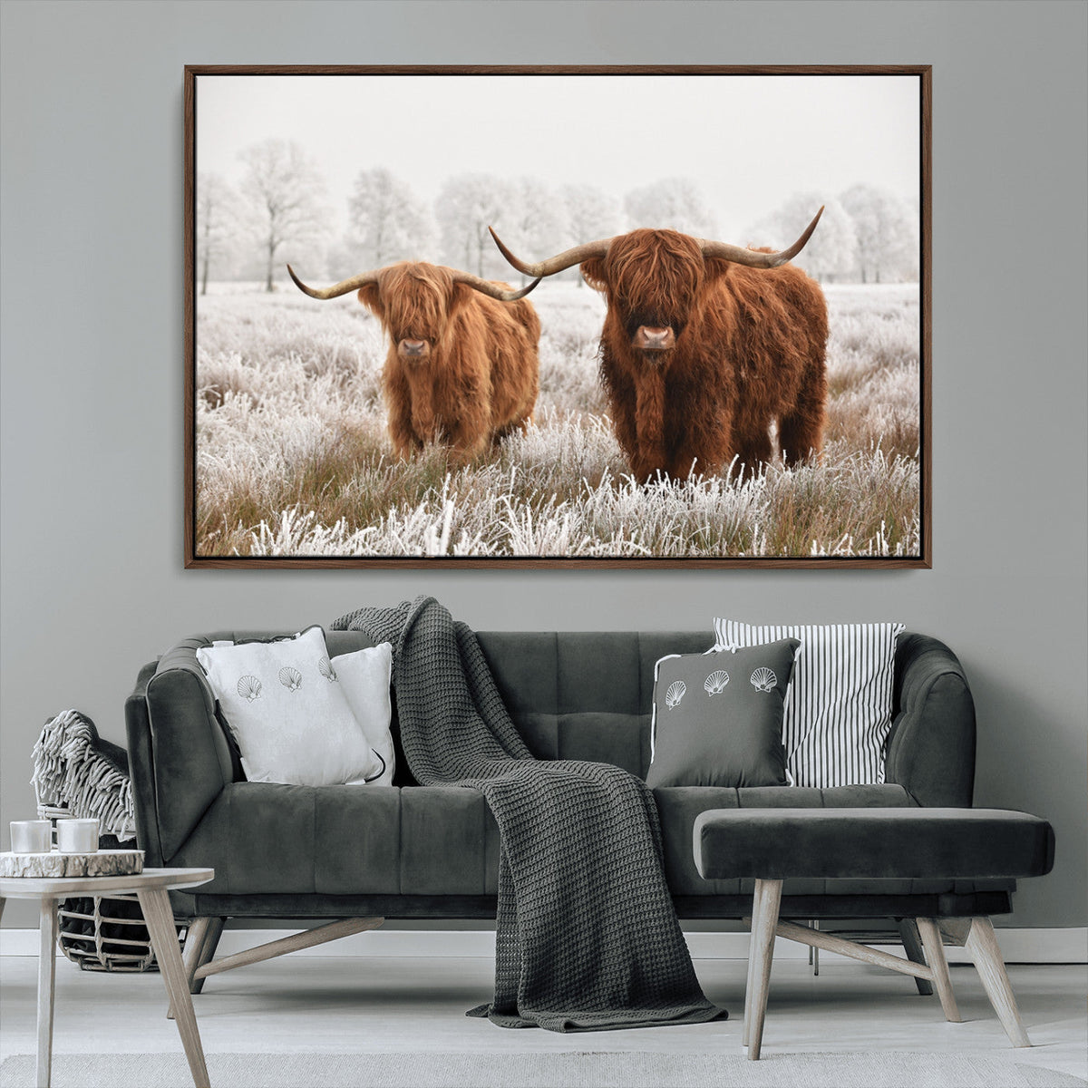 Longhorn Cattle Wall Art Canvas Print, Framed Farmhouse