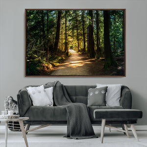 Sunlit Forest Pathway Canvas Print | 3 Panel Large Nature