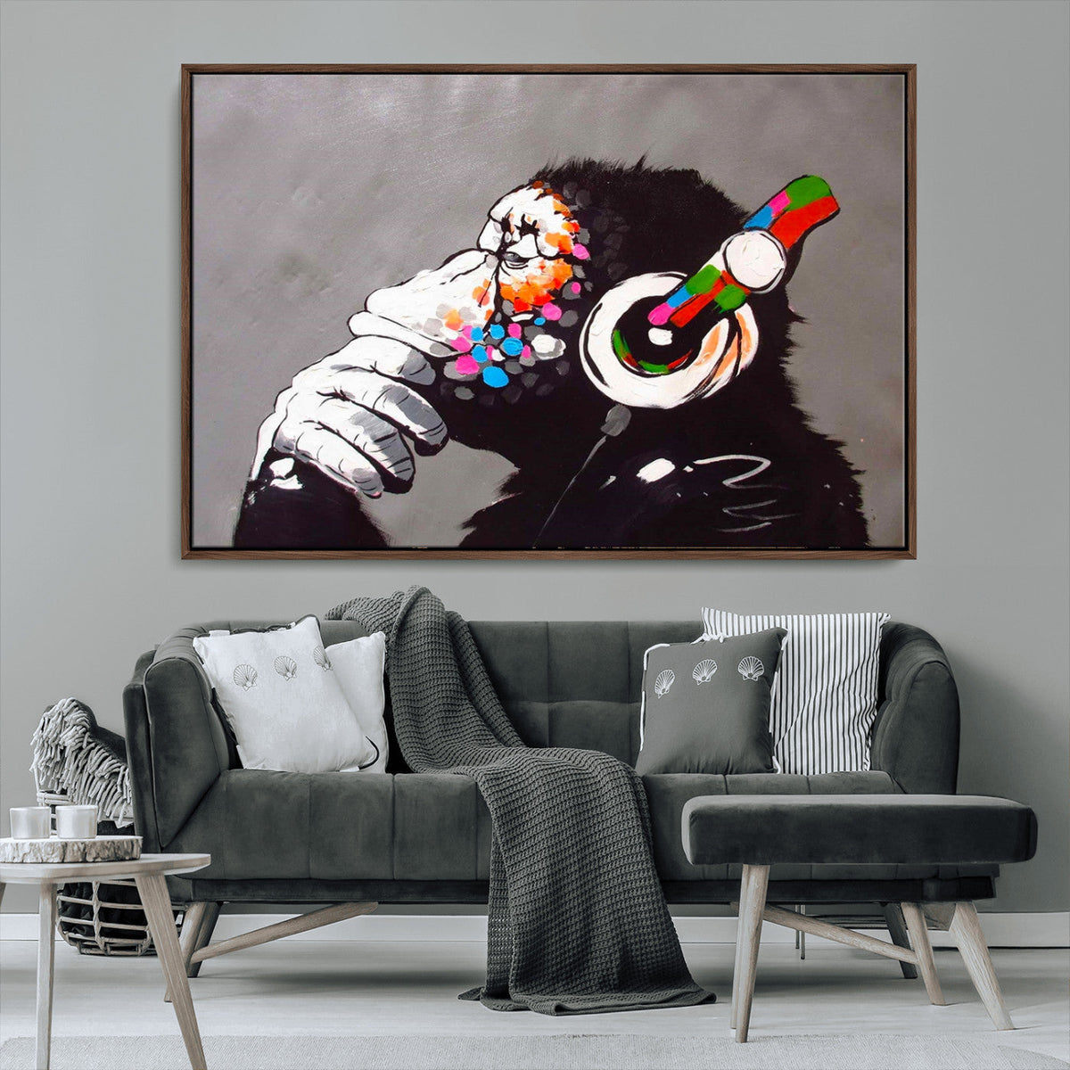 Dj Monkey Listening to Music Wall Art Print | Banksy Monkey