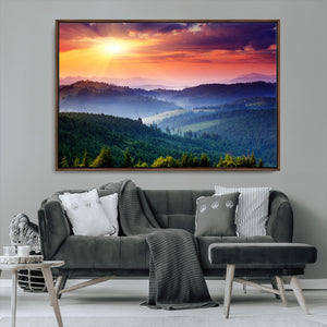 Mountain and Sunset Wall Art Canvas Print