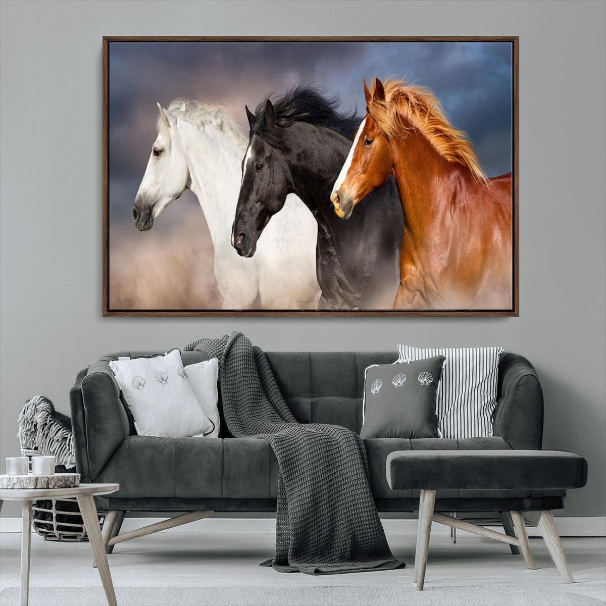Animal Wall Art Three Horses Farmhouse Art Canvas, Framed