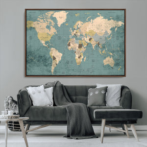 Classic World Map Canvas Print – Framed Vintage Map Wall