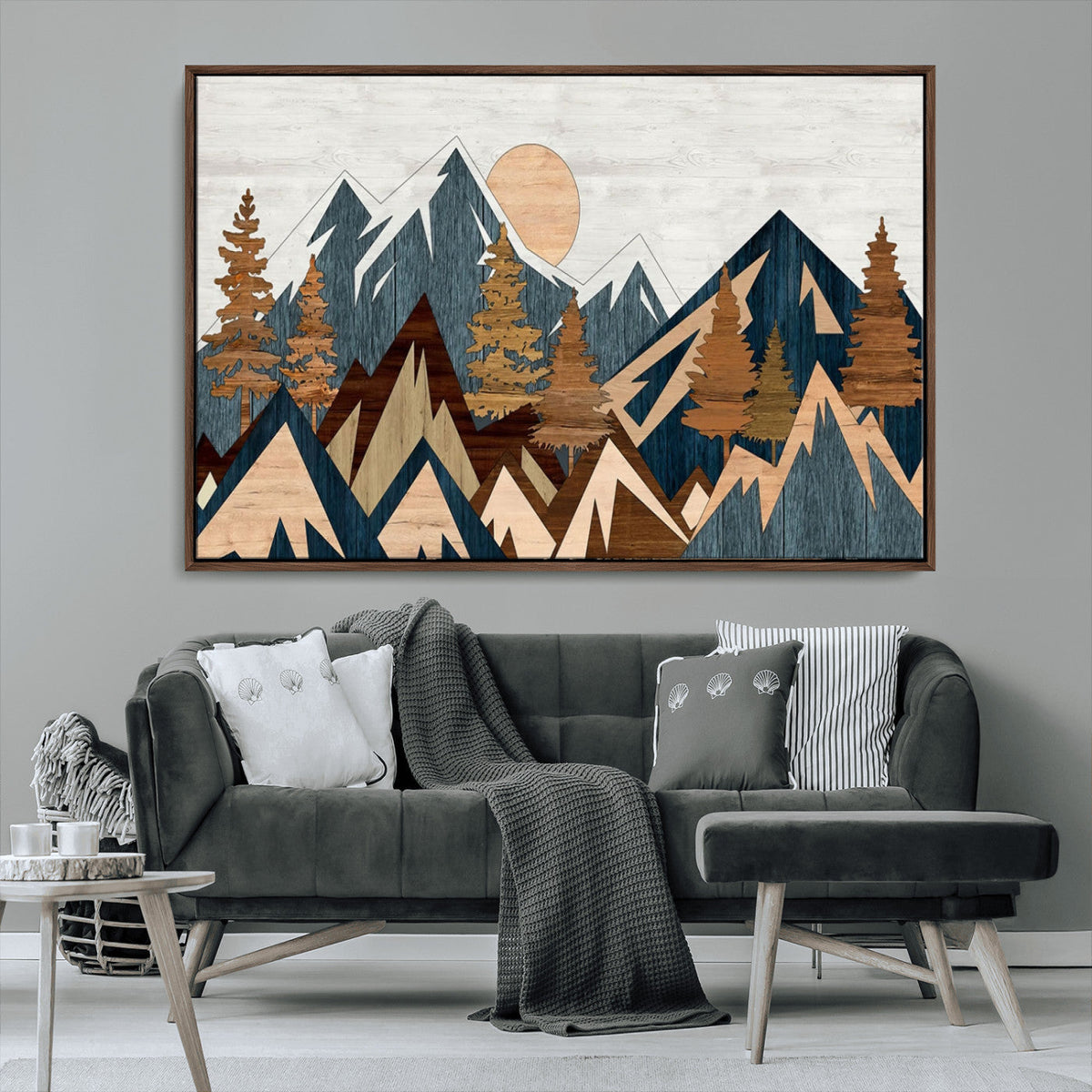 Abstract Wood Panel Effect Mountain Range Top Wall Art