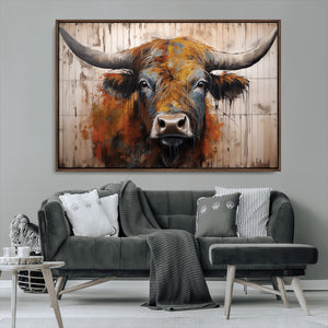 Scottish Highland Cow Cattle Art Print on Wood Style