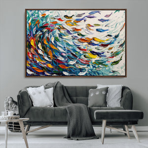 Modern Abstract Fish Shoal Wall Art Canvas Print, Colorful
