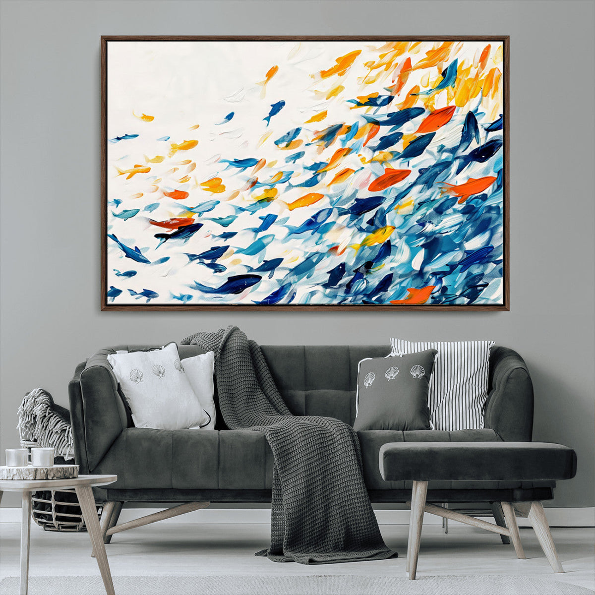 Abstract Fish Shoal Wall Art Canvas Print, Colorful Fish