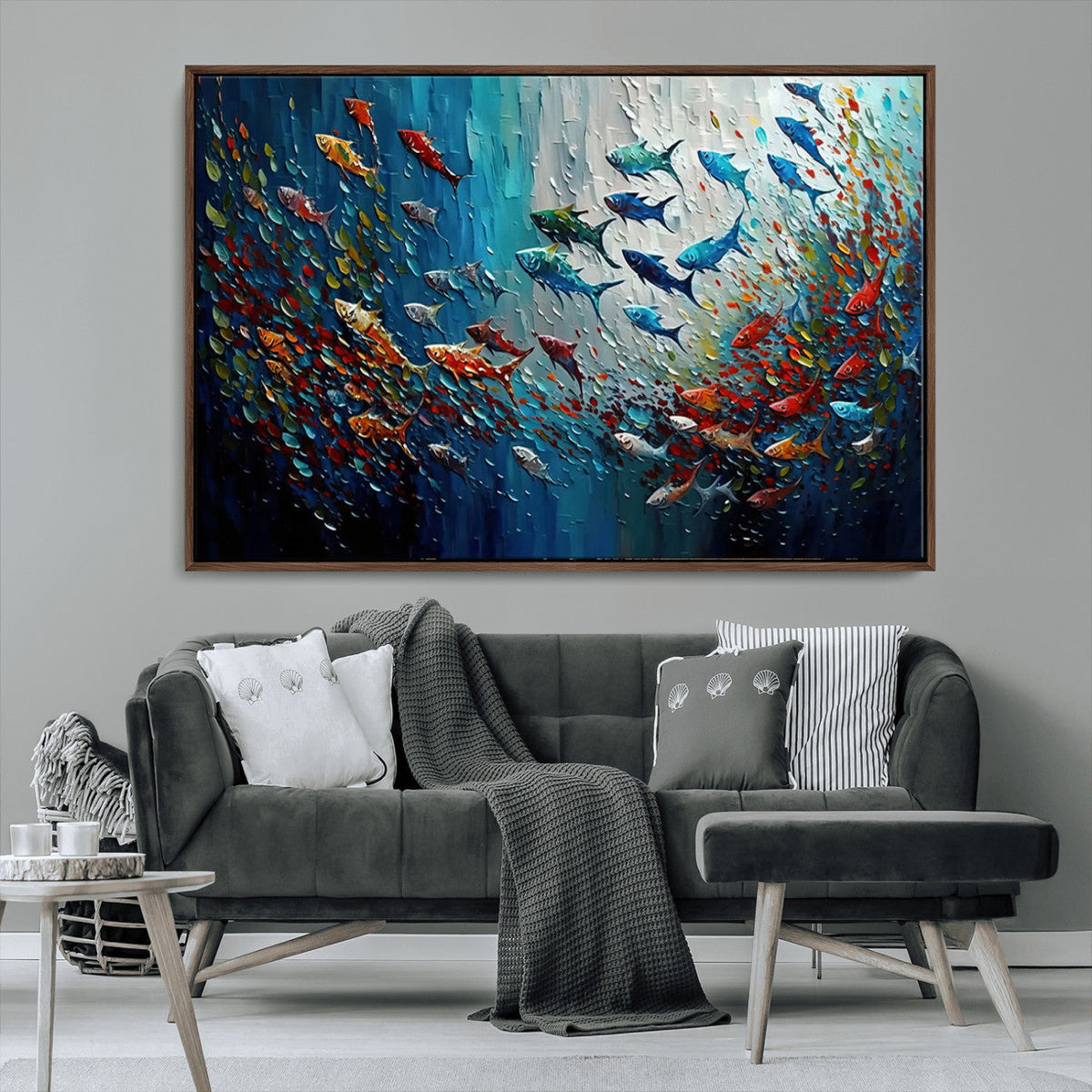 Modern Abstract Fish Shoal Wall Art Canvas Print, Colorful