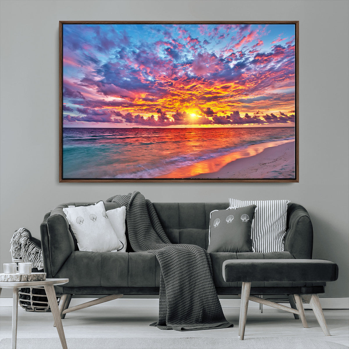 Vibrant Sunset Beach Wall Art - Ocean Sunset Canvas Print |