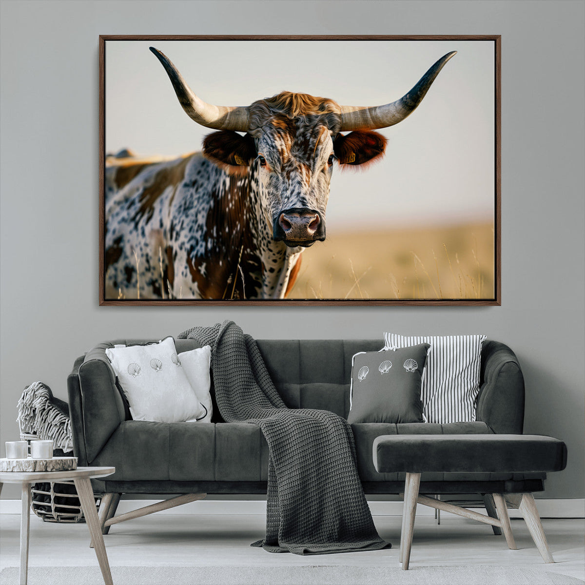 Texas Bull Longhorn Wall Art Canvas Print for Farm House