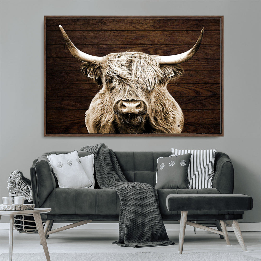 Highland Cow Wall Art Canvas Print, Rustic Farmhouse Decor,