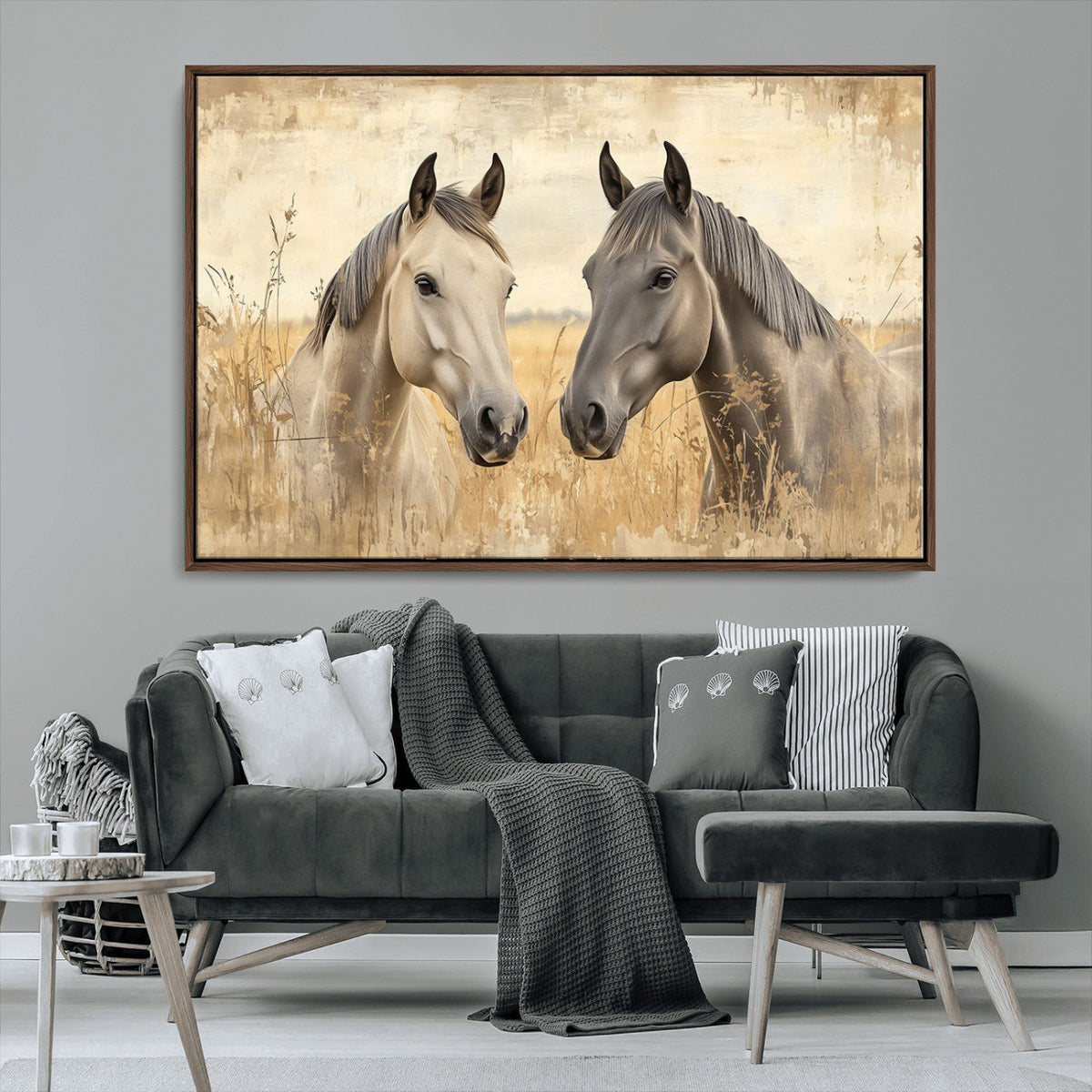 Chines Ink Style Grunge Horses Wall Art Canvas Print