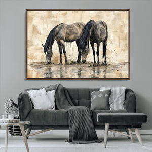 Chinese Style Abstract Black Horses Wall Art Canvas Print -
