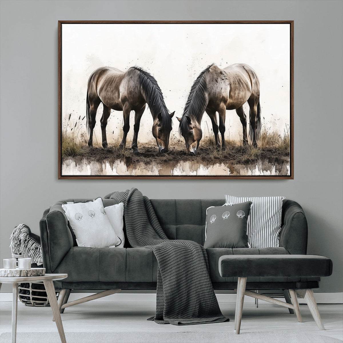 Chines Ink Style Horses Wall Art Canvas Print