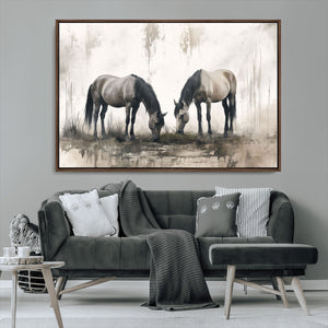 Chines Ink Style Vintage Horses Wall Art Canvas Print for