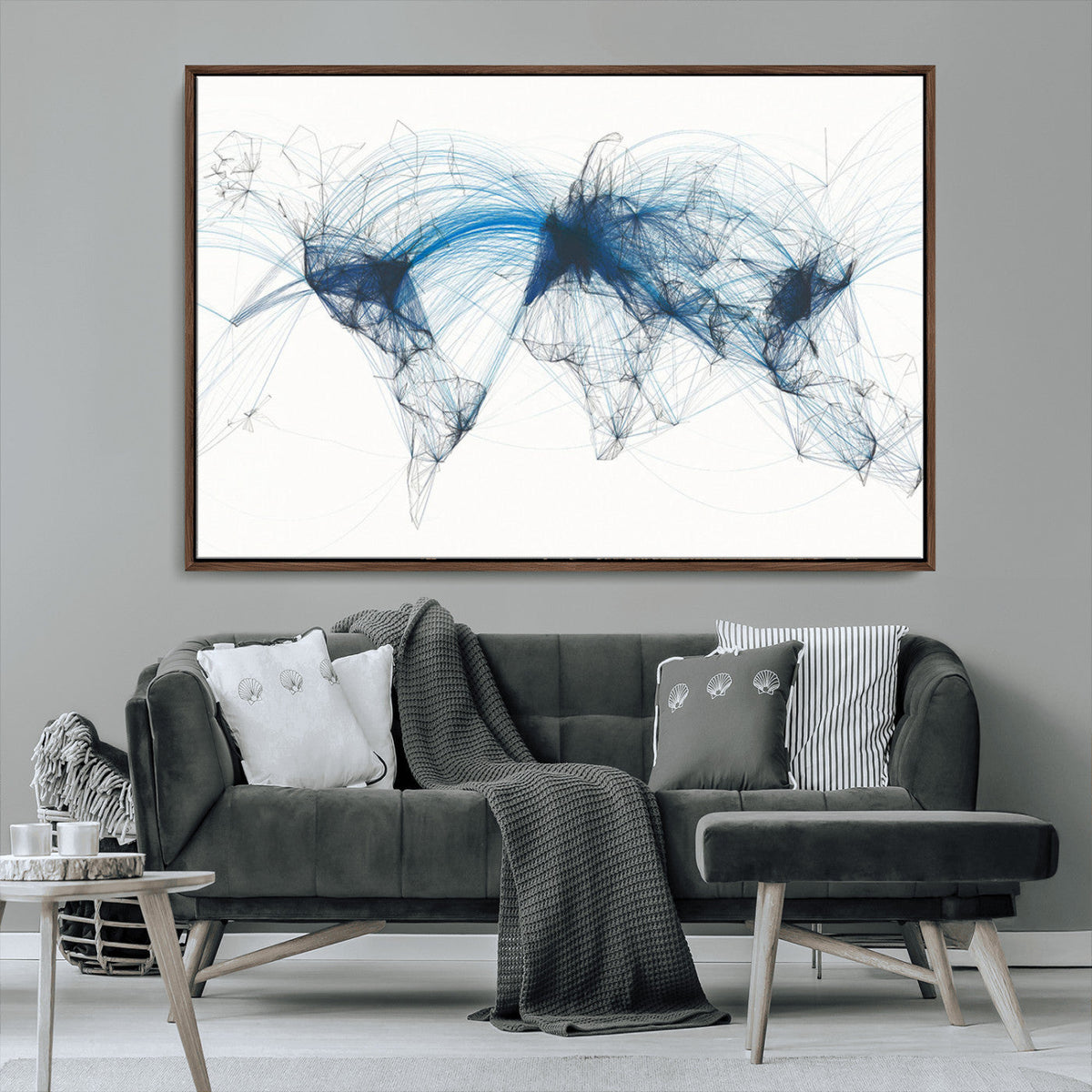 Flight Route Map Wall Art Canvas Print, Abstract Air Traffic