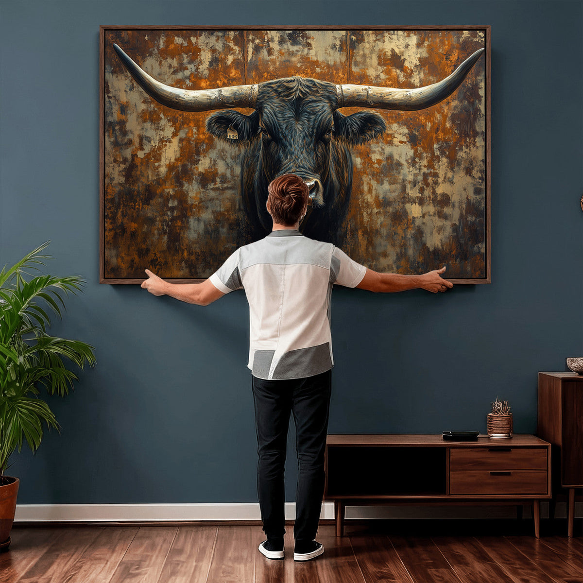 Longhorn Texas Cow Bull Wall Art | Rustic Farmhouse Canvas