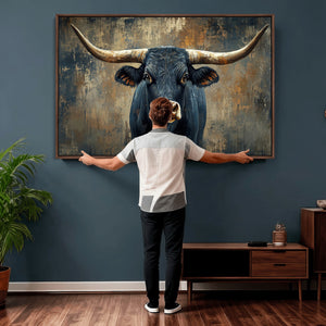 Texas Western Wall Art Canvas Print - Abstract Cow Longhorn