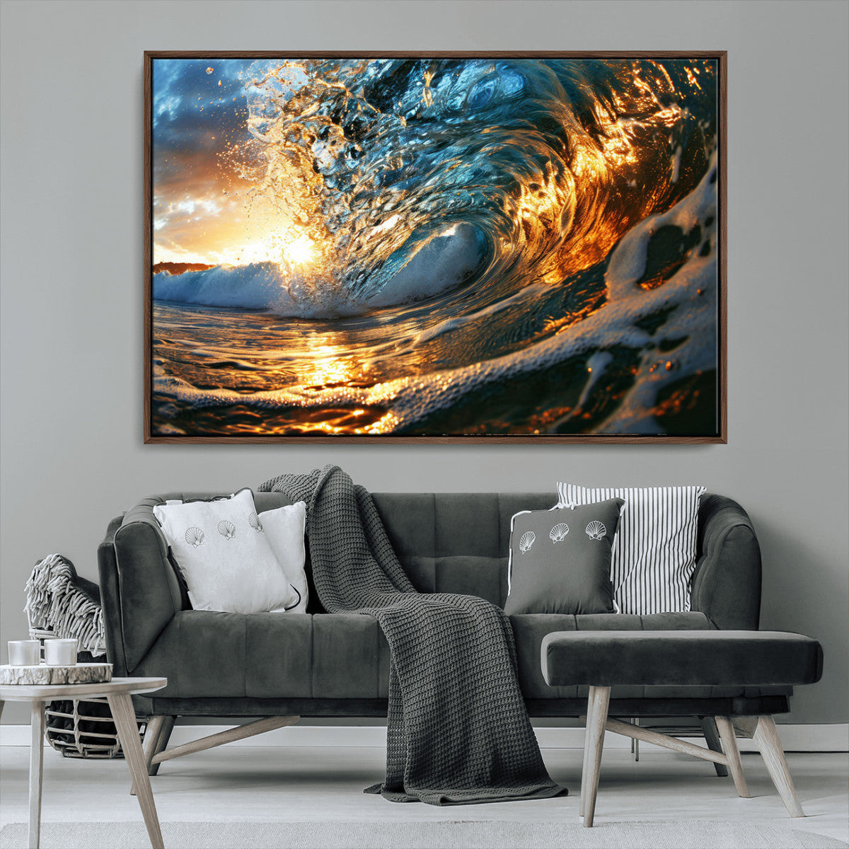 Ocean Wave at Sunset Canvas Wall Art – Vibrant Coastal Beach