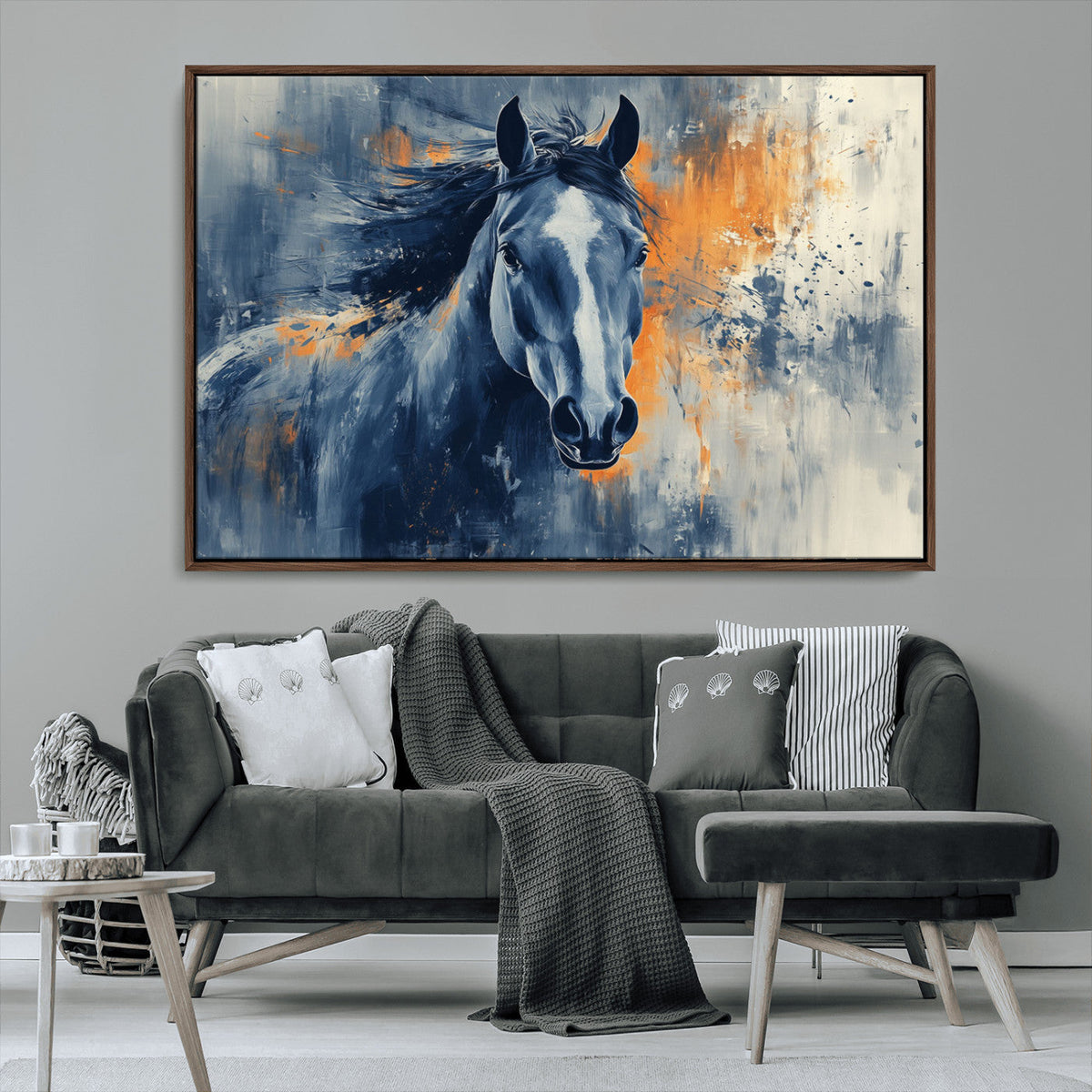 Abstract Blue Horse Wall Art Print Canvas | Horse Wall Art
