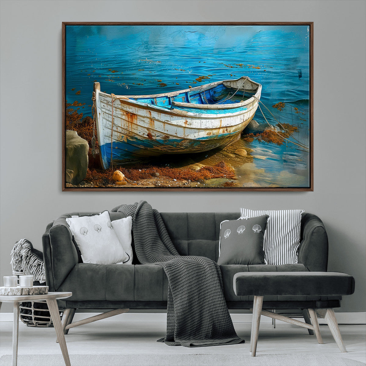 Vintage Boat on Tranquil Waters | Coastal Wall Art for