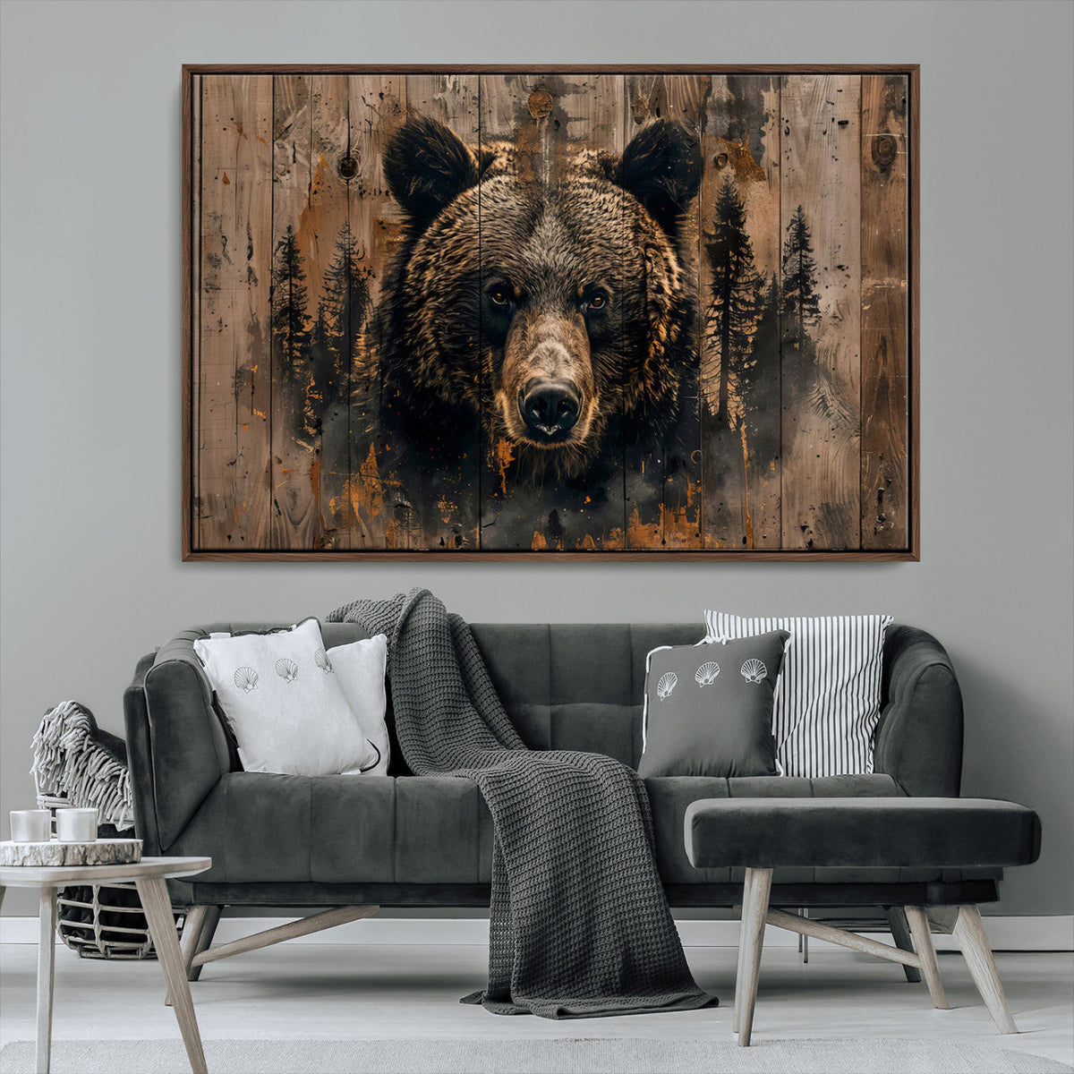 Rustic Grizzly 399 Wall Art | Triptych Canvas Print | Rustic