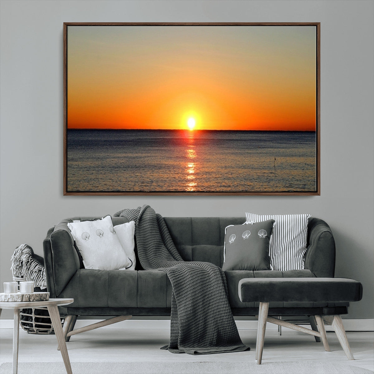 Golden Horizon Sunset Over Ocean Wall Art Canvas Print –
