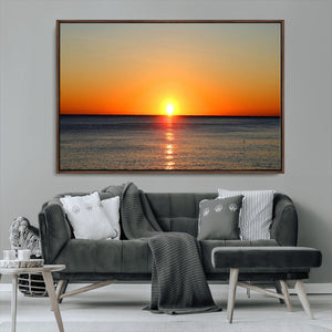 Golden Horizon Sunset Over Ocean Wall Art Canvas Print –