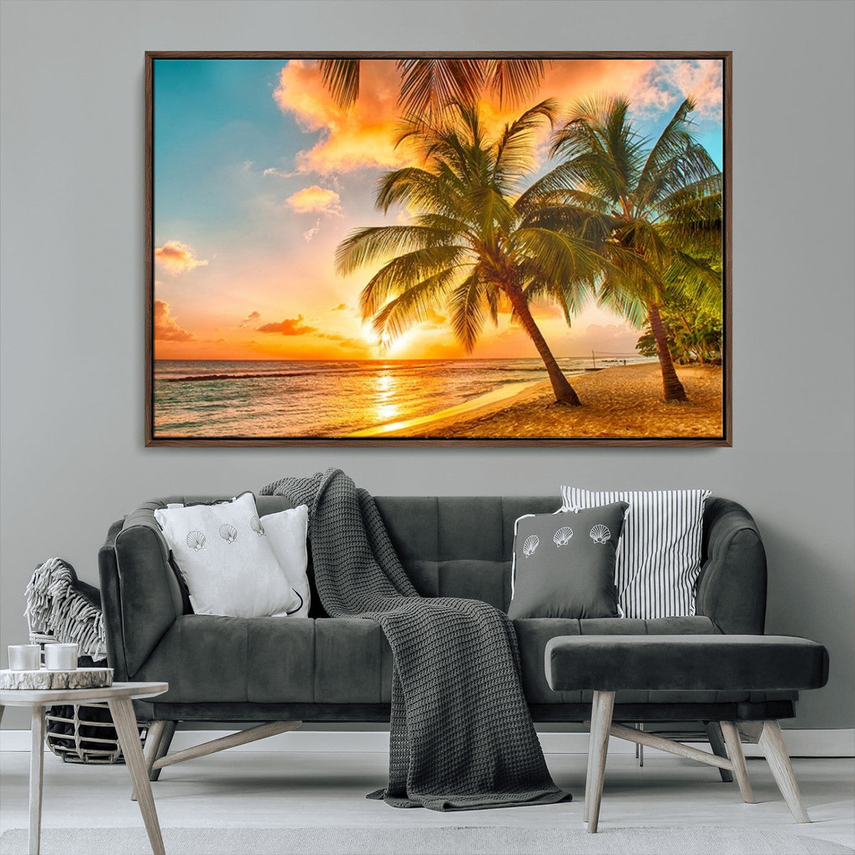 Tropical Sunset Beach Canvas Wall Art Print – Vibrant Palm