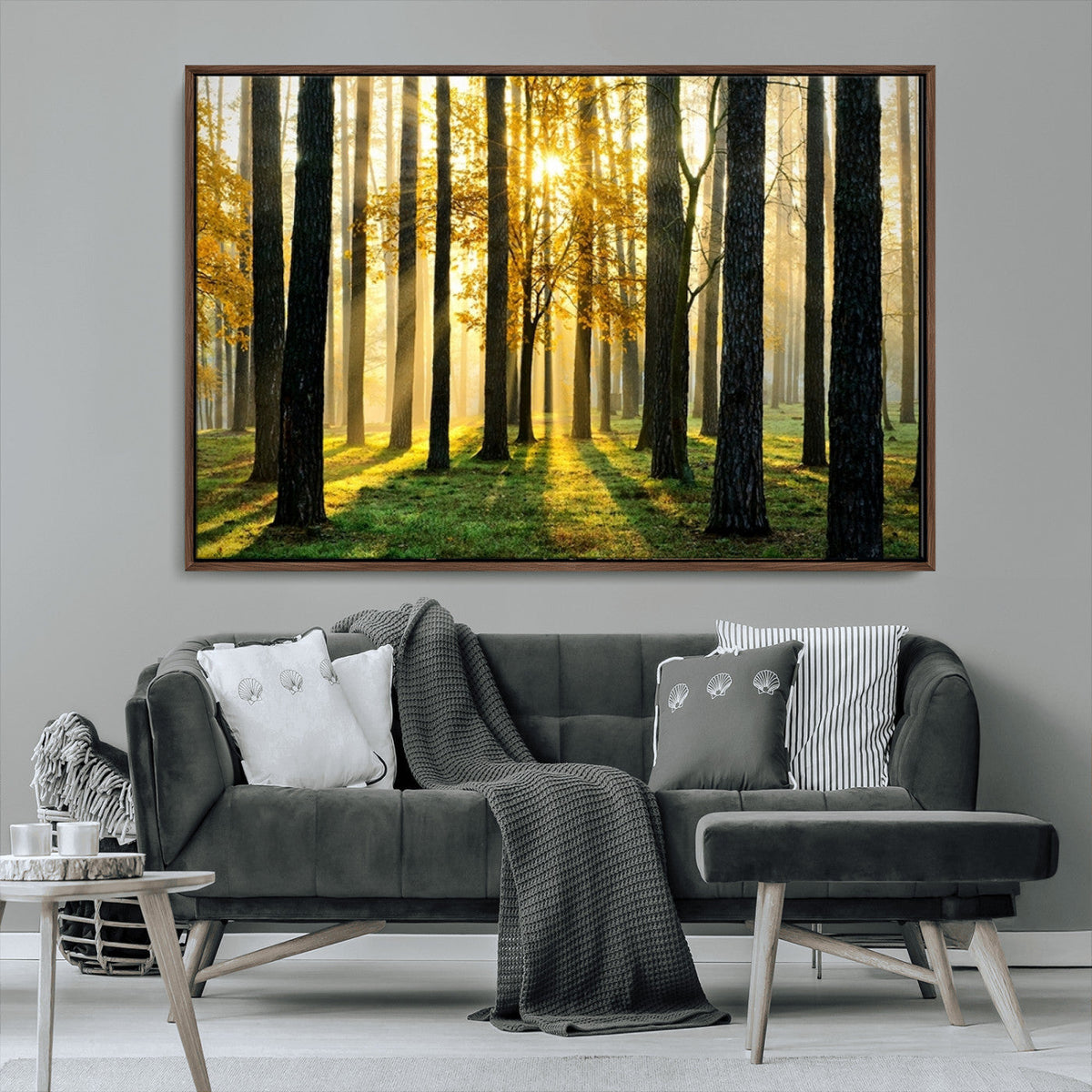 Sunlit Forest Wall Art Canvas Print – Large Framed Woodland