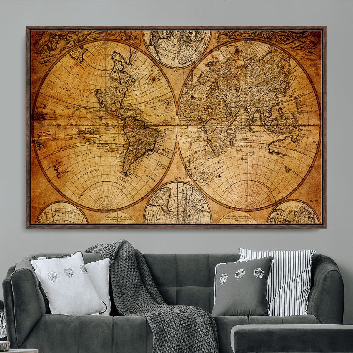 Vintage World Map Canvas Print – Antique Push Pin Travel