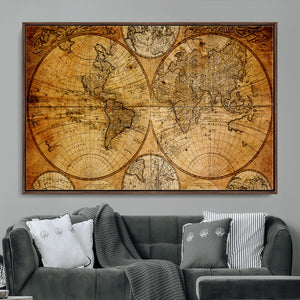 Vintage World Map Canvas Print – Antique Push Pin Travel
