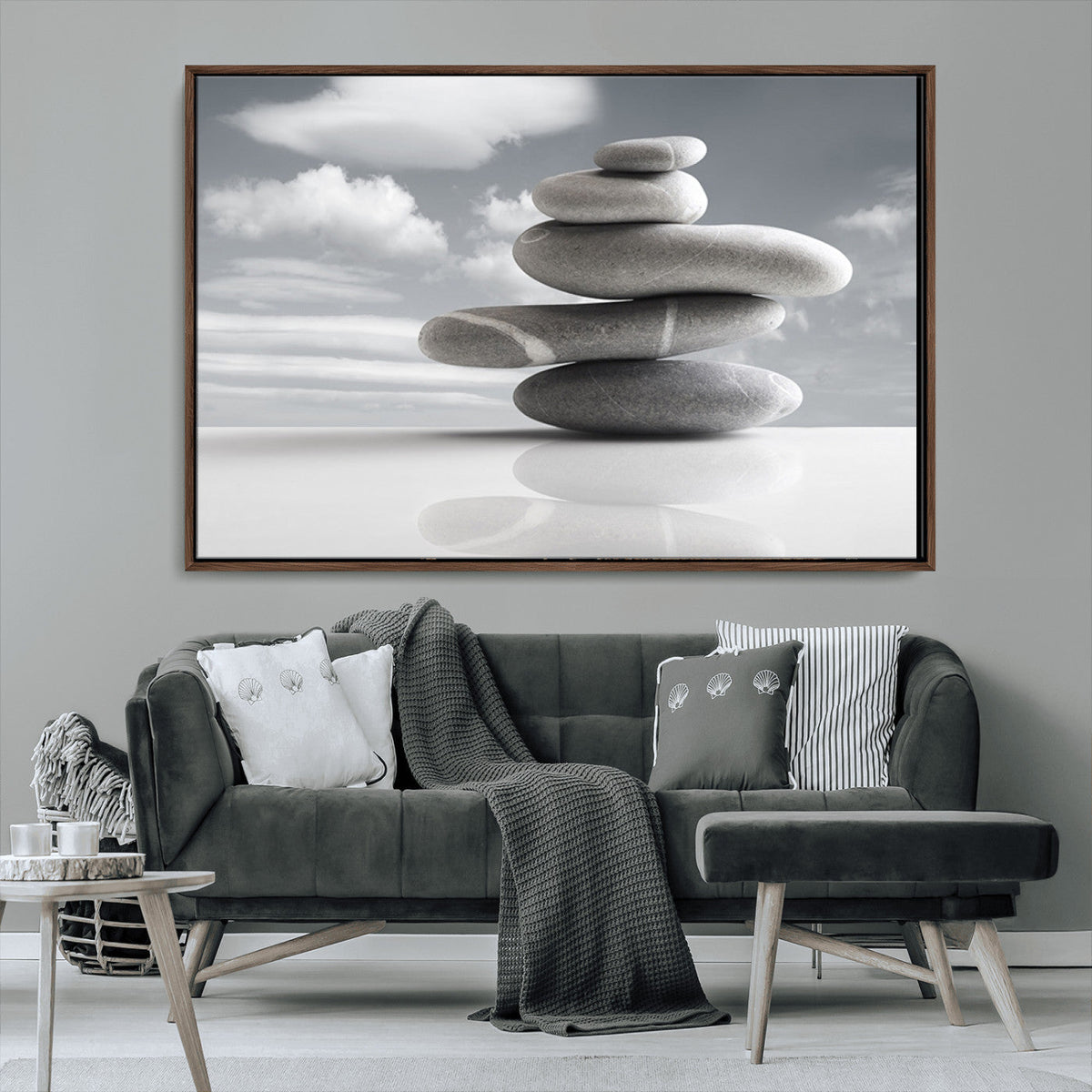 Still Life Black and White Zen Stones Wall Art Canvas,