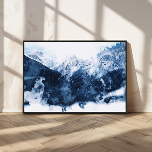 Abstract Blue Mountain Canvas Wall Art – Modern Triptych
