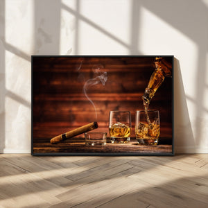 Whiskey and Cigar Wall Art Canvas | 3 Panel Bar Room Decor