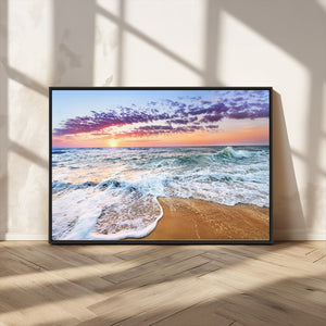 Coastal Sunset Art Beach Canvas Wall Art Print | Ocean Waves