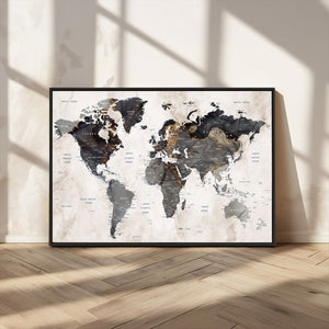 Abstract Map Printing - Modern World Map Canvas Wall Art for