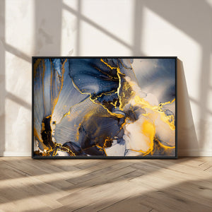 Large Abstract Wall Art Print -  Gold and Blue Abstract