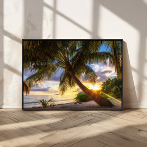 Tropical Island Sunset on the Beach Palms Wall Art Canvas