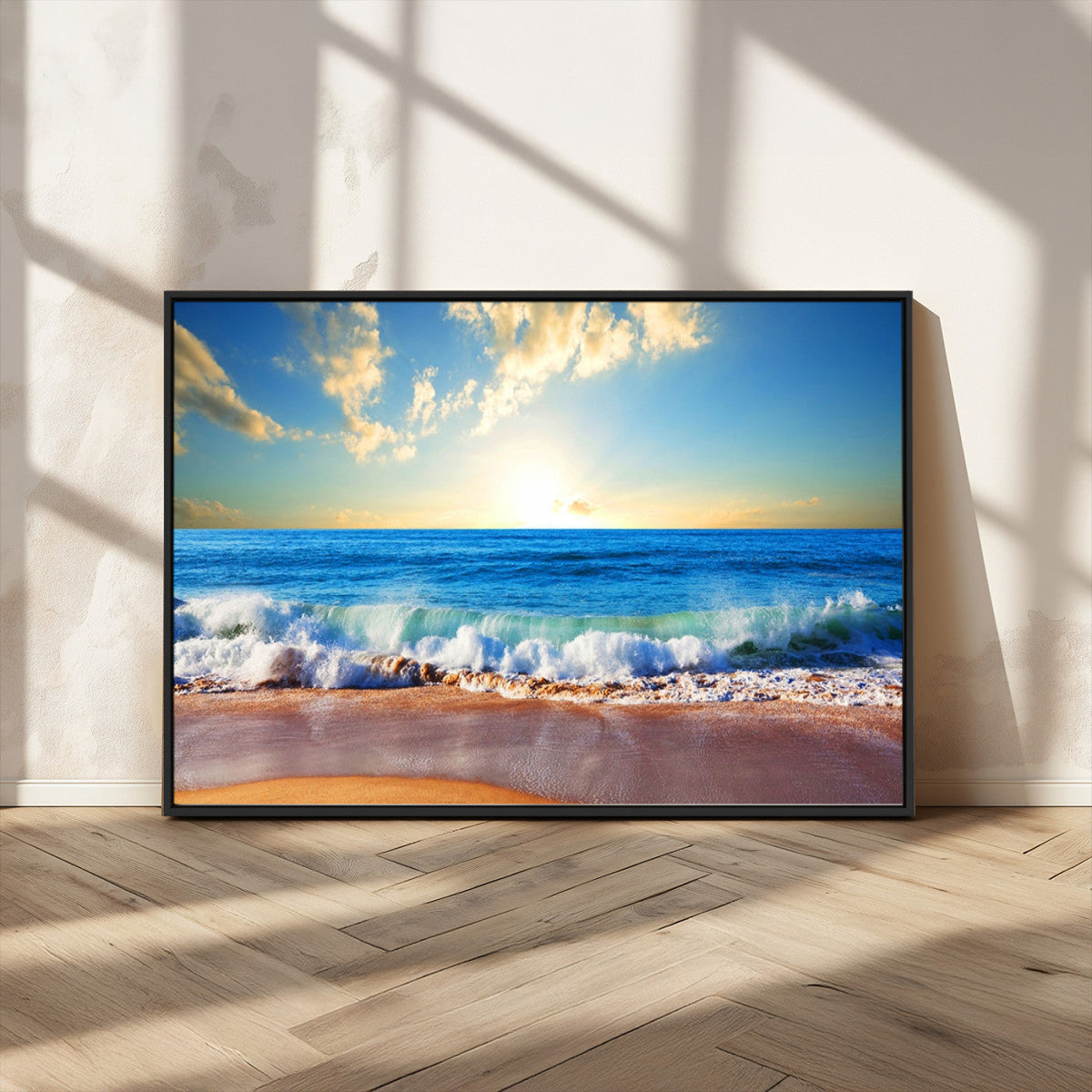 Tropical Beach Sunset Canvas Art, Ocean Waves and Sandy