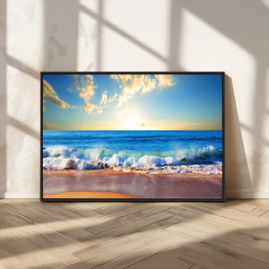 Tropical Beach Sunset Canvas Art, Ocean Waves and Sandy