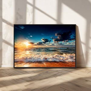 Golden Hour Sunset Over Ocean Waves Wall Art Canvas Print |
