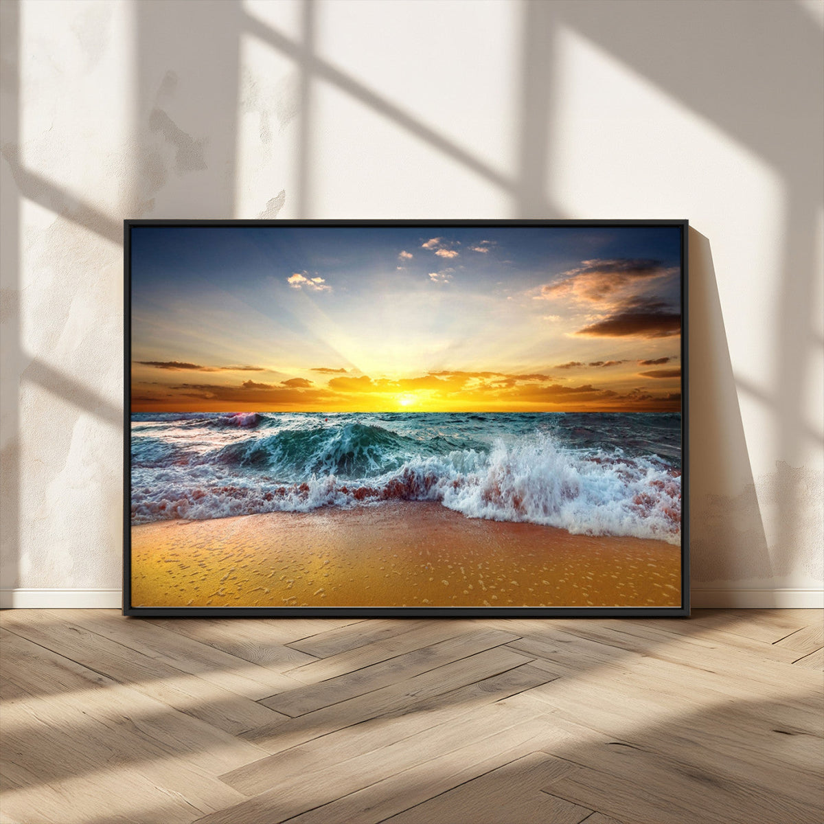 Golden Sunset Ocean Waves Wall Art Canvas Print – Multi