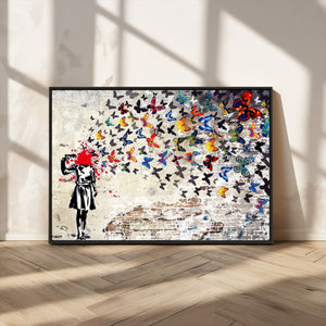 Banksy Art Butterfly Girl Explosion Canvas Art – Vibrant