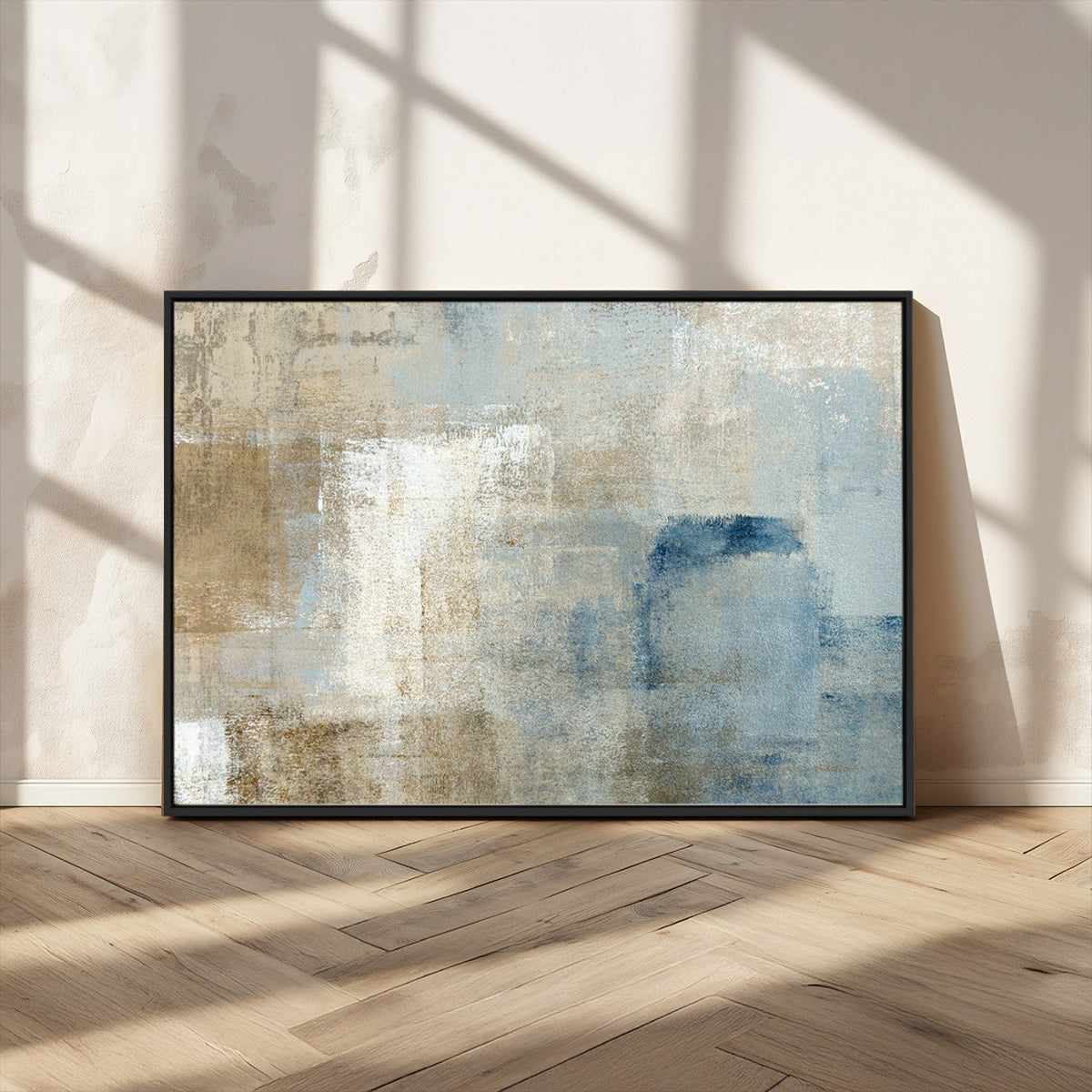 Abstract Blue and Beige Wall Art, Modern Minimalist Canvas