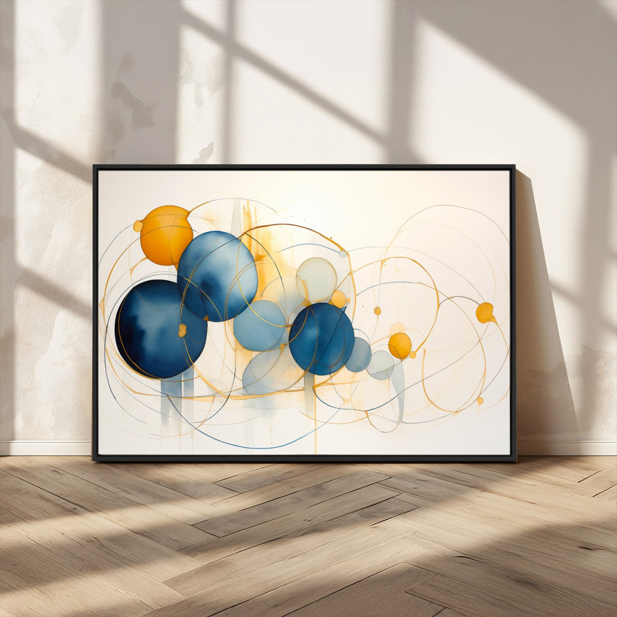 Geometric Blue Orange Abstract Wall Art Canvas, Geometric