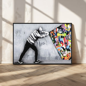 Banksy Art Behind the Curtain Street Wall Art Canvas Print |