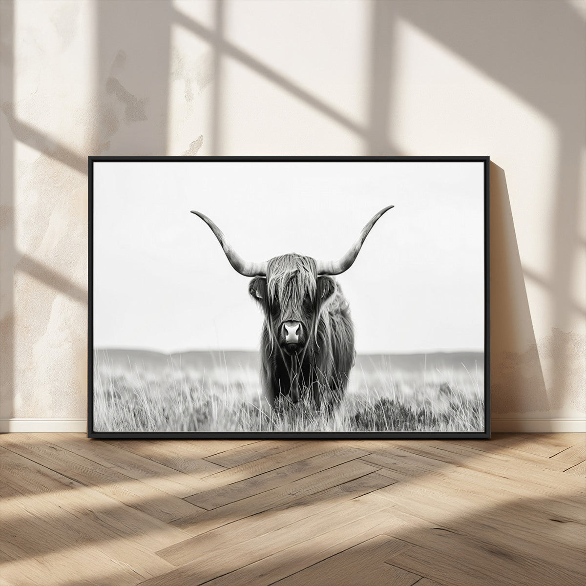 Highland Cow Canvas Wall Art – Majestic Beauty in Black and